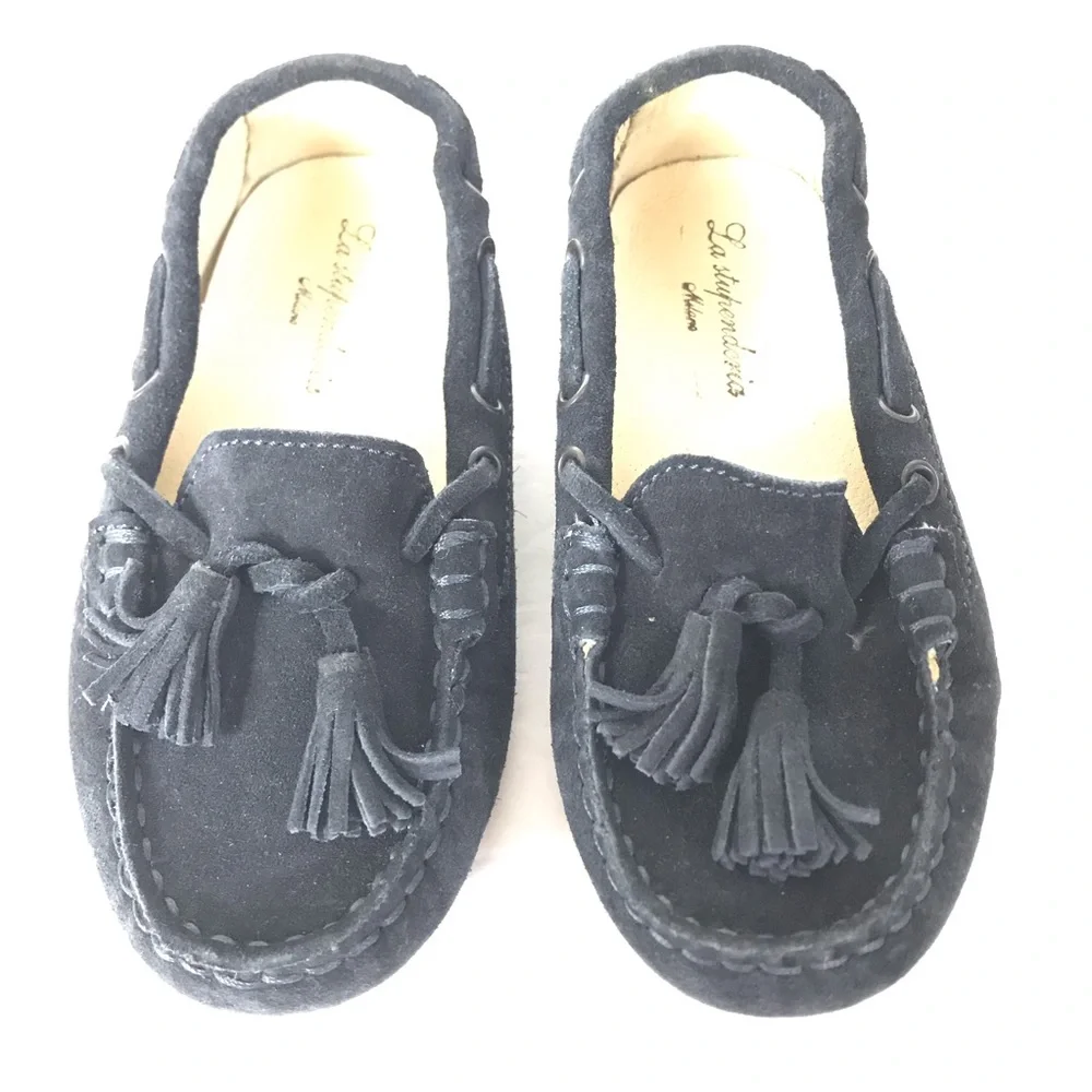 La stupenderia blue suede tassel loafers moccasins baby 25